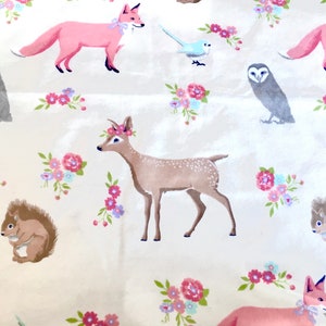 Woodland Animal Flannel Fabric | Forest Animal Fabric | Cotton Fabric | Deer Flannel Fabric | Fox Fabric | By-The-Yard