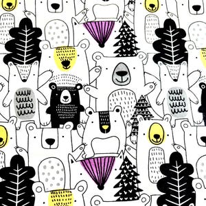 Woodland Bear Flannel Fabric | Forest Animal Fabric | Cotton Fabric | Bear Flannel Fabric | Kids Flannel Fabric | Forest Flannel By-The-Yard