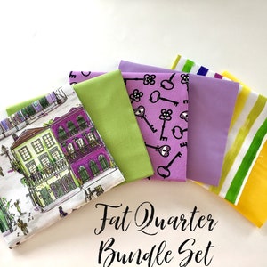 Mardi Gras Fat Quarters | New Orleans Fabric | Purple Fat Quarters | Purple Fabric  | Mardi Gras  Fabric | Quilting Fabric | Bundle Set of 6