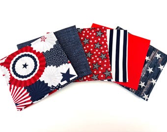 Patriotic Fabric Fat Quarter Bundle | Red, White, & Blue Cotton