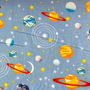 Space Theme Flannel Fabric | Boy Flannel Fabric | Space Fabric | Solar System Planet Flannel | 100% Cotton Flannel | Fabric Sold By The Yard