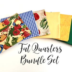 Vegetable Fat Quarters | Fat Quarters | Cotton Fabric | Vegetable Fabric | Red Fat Quarter | Plaid Fat Quarter | Yellow Fat Quarter | Set