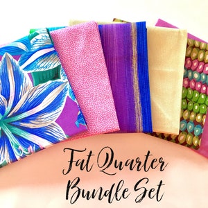 Floral Fat Quarters | Blue Lilly Fat Quarters | Blue Fat Quarters | Fat Quarter Bundle Set | Purple Floral Fabric | Purple Fat Quarters |Set