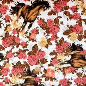 Wild Horse and Roses Flannel Fabric | Horse Flannel Fabric | Girl Rose Flannel Fabric | 100% Cotton Flannel | Fabric Sold By The Yard
