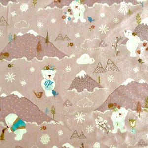 White Bear on Mauve  Lavender Flannel Fabric | Bear Fabric | Forest Animal Fabric | Bear Flannel Fabric | White Bear Fabric By-The-Yard
