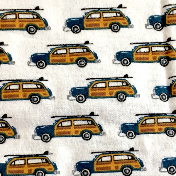 Flannel Fabric | Surf Board on Car Flannel Fabric | Vintage Car Flannel Fabric | 100% Cotton Flannel | Fabric Sold By The Yard