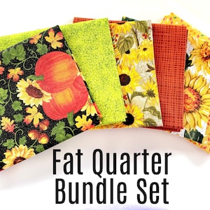 Fall Fat Quarters | Pumpkin Fabric | Yellow Sungflower Fat Quarters | Fall Fabric | Cotton Fabric | Sunflower Quilting Fabric | Set of 6