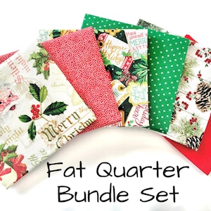 Christmas Fat Quarters | Christmas Fabric | Santa Claus Fat Quarters | Holiday Holly Fabric | Holiday Fabric | Christmas Pinecone | Set of 6