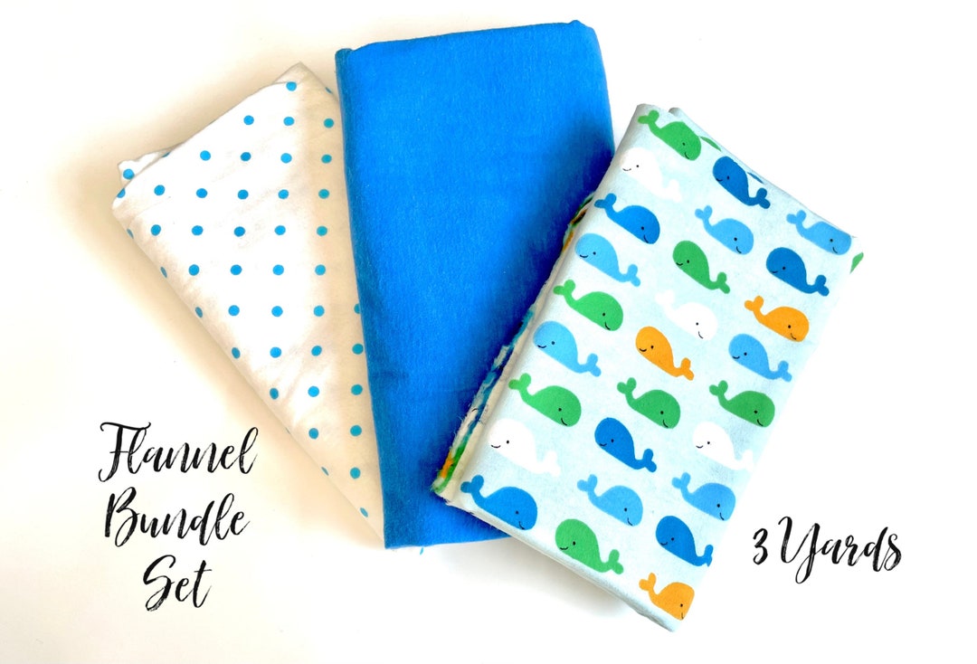 Whale Flannel Fabric Blue Flannel Fabric White and Blue Polka Dot