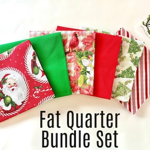 Christmas Fat Quarters | Christmas Fabric | Santa Claus Fat Quarters | Holiday Fabric | Cotton Fabric | Christmas Tree Fabric | Set of Six