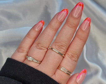 Französische Spitze Fake Nails – Kurze Quadratische Press-on Nägel Mit Kleber (komplettes Set)