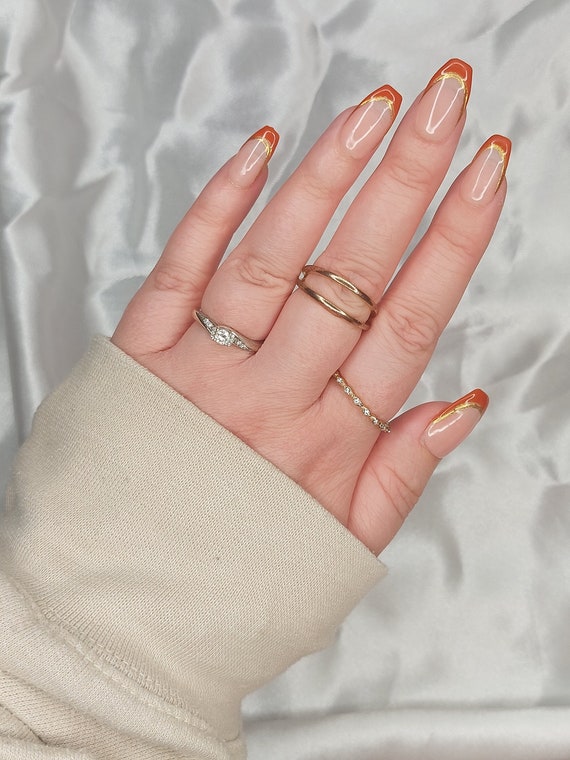 French tip autumn square fall nails