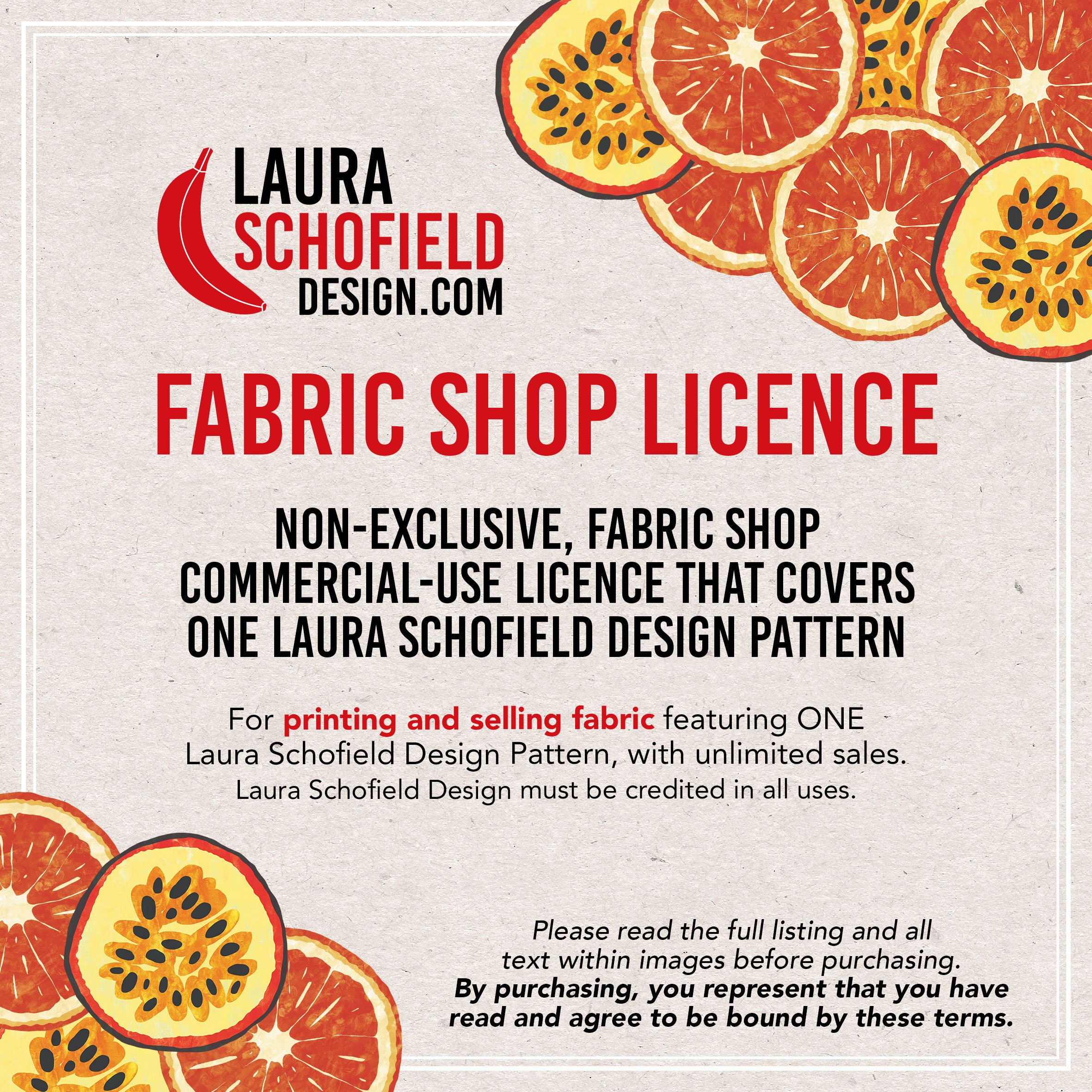 FABRIC SHOP LICENCE - Non-Exclusive Fabric Shop Commercial-Use Licence For One Laura Schofield Design Pattern