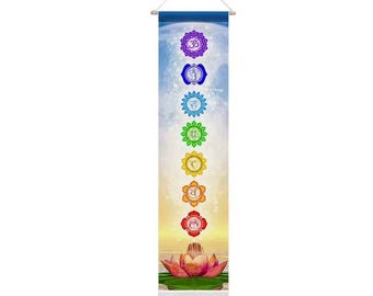 Wall Banner Spiritual Tapestry Seven Chakras Lotus Bloom Psychedelic Colorfull Trippy Decor Boho Hippie Wall Hanging Yoga Art Energy Center