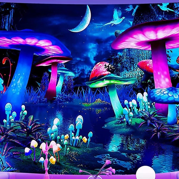 UV-Wandtuch mushroom Auge Geometry trippy psychedelisch Pilze Fraktal Eyes Uv-Light Schwarzlicht glowing Mandala UV-Wandteppiche UV-Tapestry