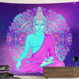UV Blacklight Tapestry Psychedelic Trippy Sacred Geometry Fractal Art Cosmic Energy Mandala Spiritual Boho Glowing Meditation Decor Yoga
