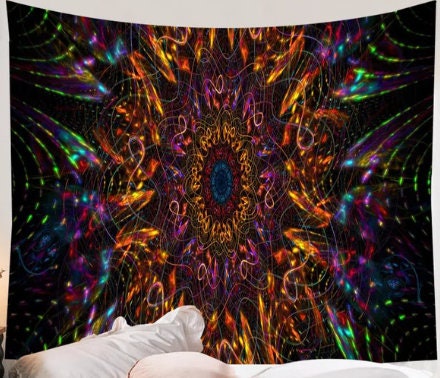 UV Tapestry Mushroom Eye Geometry Trippy Psychedelic Mushrooms Fractal ...