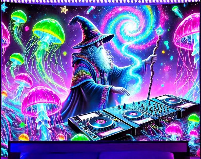 UV Blacklight Tapestry Magic DJ Wizard Swaglord Trippy Mystical ...