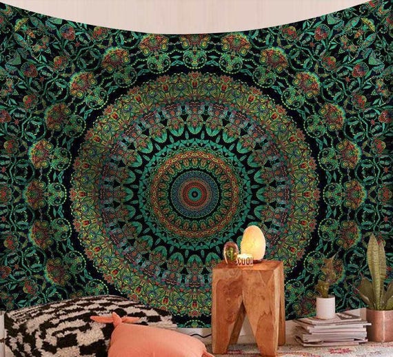 Arazzo Da Parete Con Mandala, Rosso, Verde, Fuoco, Blu, Floreale, Bohémien, Pavone, Bohémien, Motivo Frattale, Indiano, Boho, Hippie, Zingaro - Italia - Foto 11