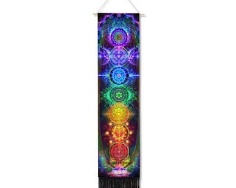 Wall Banner Spiritual Tapestry Seven Chakras Psychedelic Colorfull Trippy Decor Boho Hippie Wall Hanging Yoga Art Energy Center Healing