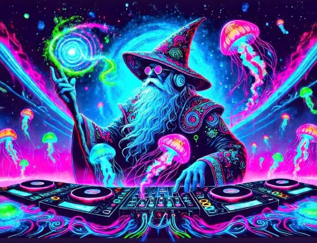 Wizard Dancing Rave UV Blacklight Tapestry Magic DJ Rave Wizard Music Swaglord Trippy ...
