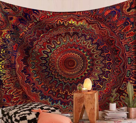 Arazzo Da Parete Con Mandala, Rosso, Verde, Fuoco, Blu, Floreale, Bohémien, Pavone, Bohémien, Motivo Frattale, Indiano, Boho, Hippie, Zingaro - Italia - Foto 10