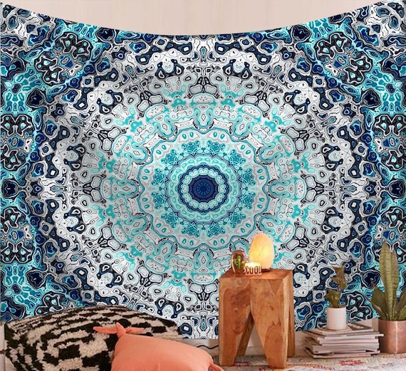 Arazzo Da Parete Con Mandala, Rosso, Verde, Fuoco, Blu, Floreale, Bohémien, Pavone, Bohémien, Motivo Frattale, Indiano, Boho, Hippie, Zingaro - Italia - Foto 2