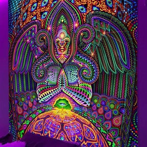 UV ウォールタオル トリッピー サイケデリック キノコ フラクタル フクロウ ゾウ ヨガ プラネット UV ライト ブラック ライト 蛍光 UV タペストリー UV タペストリー