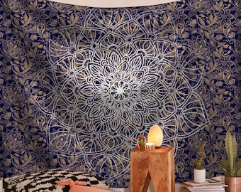 Mandala Wall Hangings Golden Flower Blue Flower Dreamcatcher Red Peacock Bohemian Lotus Pattern Indian Blue Green Colorful Green Tapestry