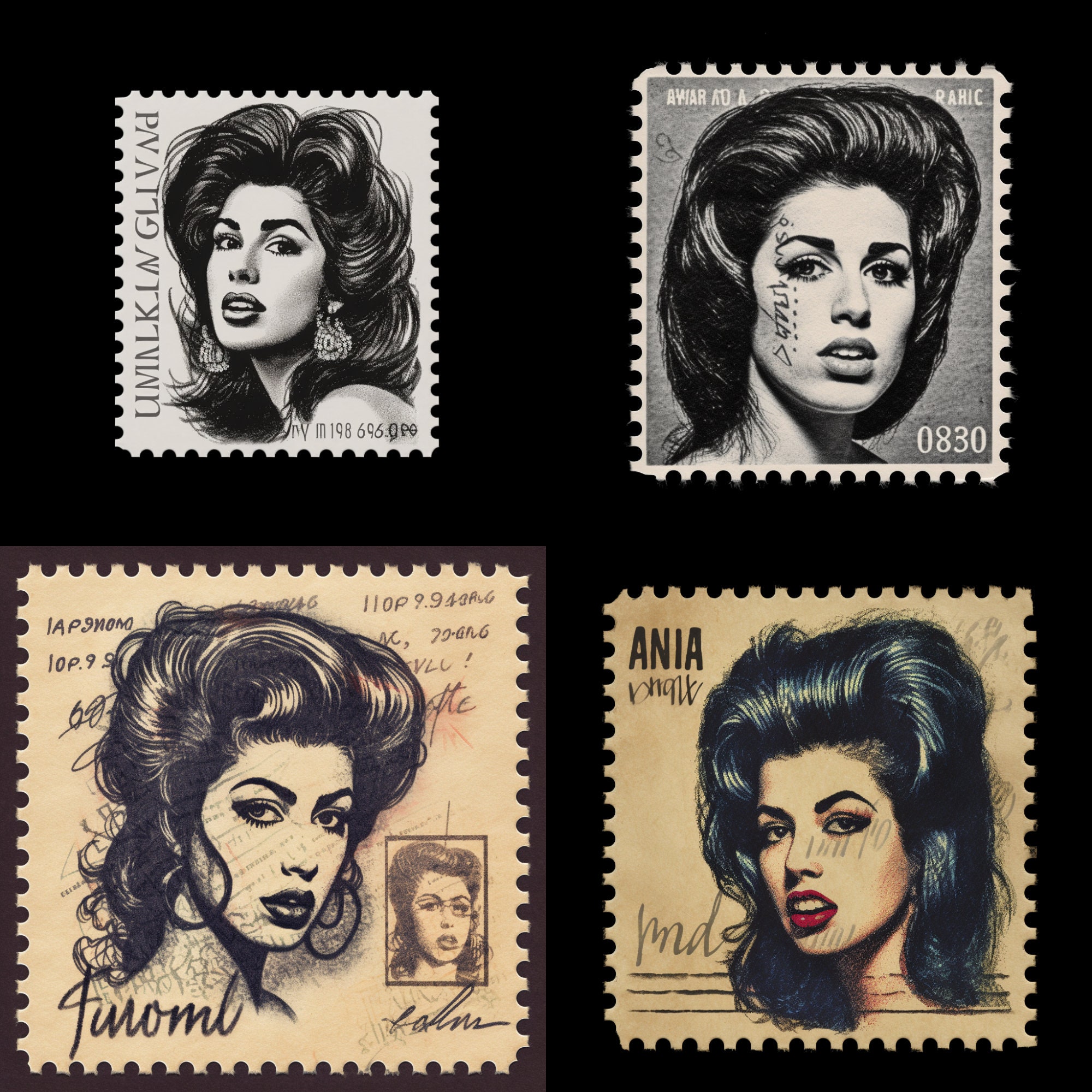 Vintage US Postal Stamps for Midjourney Creations