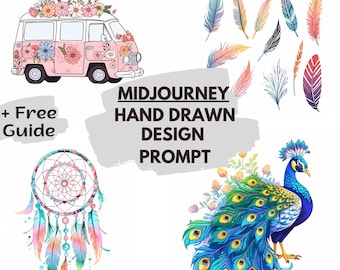 Professional Midjourney Prompt For Hand Drawn Design 2023, Midjourney Print Art, Best Midjourney Prompts, Ai Print Design, Midjourney Prompt