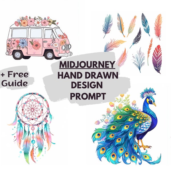 Professional Midjourney Prompt For Hand Drawn Design 2023, Midjourney Print Art, Best Midjourney Prompts, Ai Print Design, Midjourney Prompt