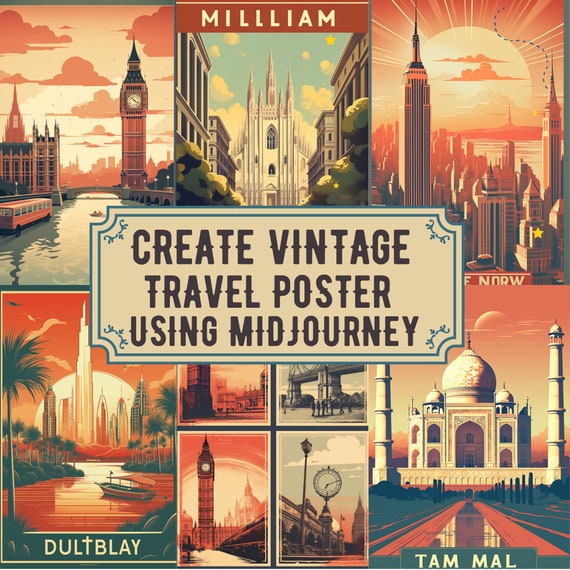 Ai Generated Vintage Posters, Midjourney Prompt for Travel Posters,  Midjourney Guide, Wall Art Vintage Posters, Ai Prompt for Vintage Art 