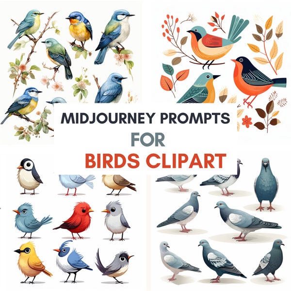 Midjourney Ai prompt For Birds Clipart Images | Text-to-Image AI Clip Art | Unlimited Inspiration | Instant Access | Copy and Paste Prompt