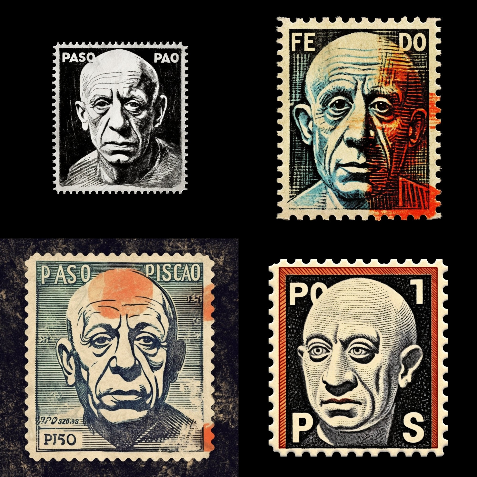 Premium AI Image  A Set Of Postal Stamp 2D Design With Vintage