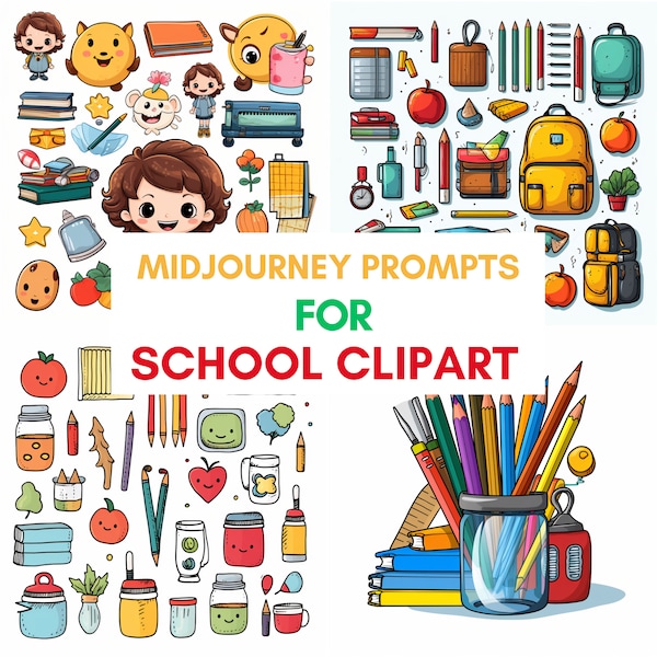 Midjourney Prompt for School Art: A Collection of Colorful Clipart for Creative Projects | Get Organized  Printable Clipart for Planners