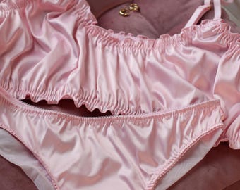 Roze satijnen lingeriesets: babydoll satijnen topje en slipje met hoge taille, cadeau voor vrouw