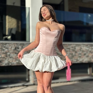 Satin Corset Top for Bridesmaid with Steel Boned Adjustable Back- Lace-Up Waist Cincher