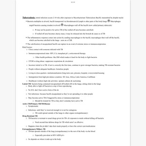 Può includere: Un documento di testo in bianco e nero con l'intestazione "Tubercolosi" e un elenco di punti elenco che descrivono la malattia, i suoi sintomi e i fattori di rischio.