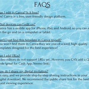 May include: FAQs about Canva, a free design platform.  Learn how to edit designs, find templates, add URLs, and share digital invitations.