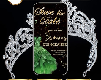 Quinceañera Video Invitation Princess Sweet 15 Green Dress Sweet 16 Birthday Invite Animated Quince Años Save The Date RSVP Tracker Music
