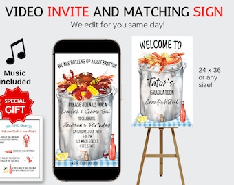 Crawfish Video Invite Digital Template Canva Crawfish Boil Evite Seafood Boil Crawfish Party Animated Evite Cajun Theme craw fish invitation