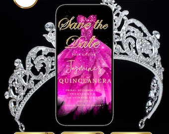 Pink Quinceañera Invitation Video Princess Sweet 15 Girls Sweet 16 Birthday Invite Animated Quince Años Save The Date with RSVP