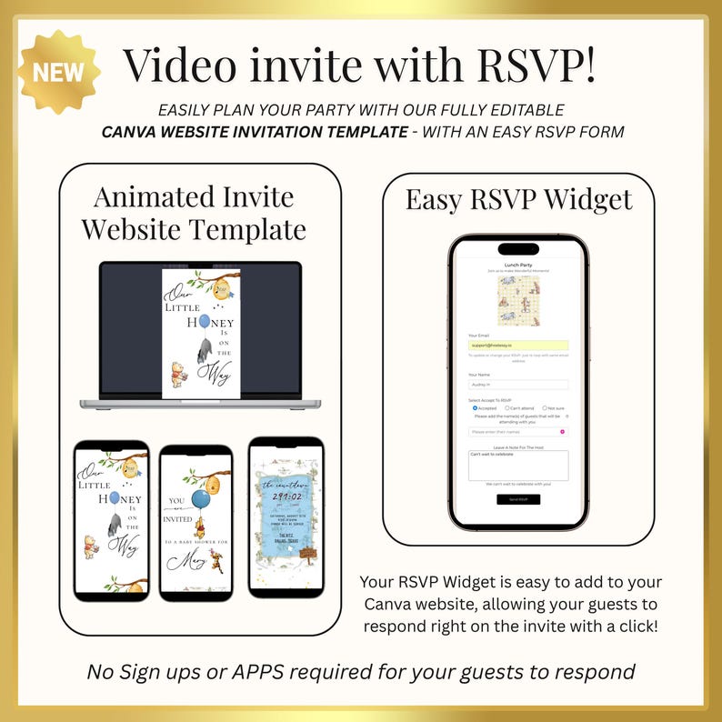 Winnie the Pooh Baby Shower Invitation Website With RSVP, Classic Pooh ...