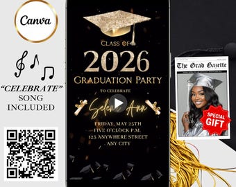 Graduation Video Invitation, Class of 2026 Announcement, Animated Graduation Party Invite, Editable Canva Template Digital Grad Mobile Evite