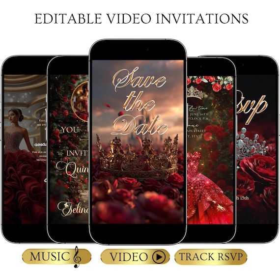Red Rose Quinceanera Invitation Digital RSVP Editable Template for Sweet 15 Quinceanera Website Mis Quince Anos Sweet 16 Invitation Download