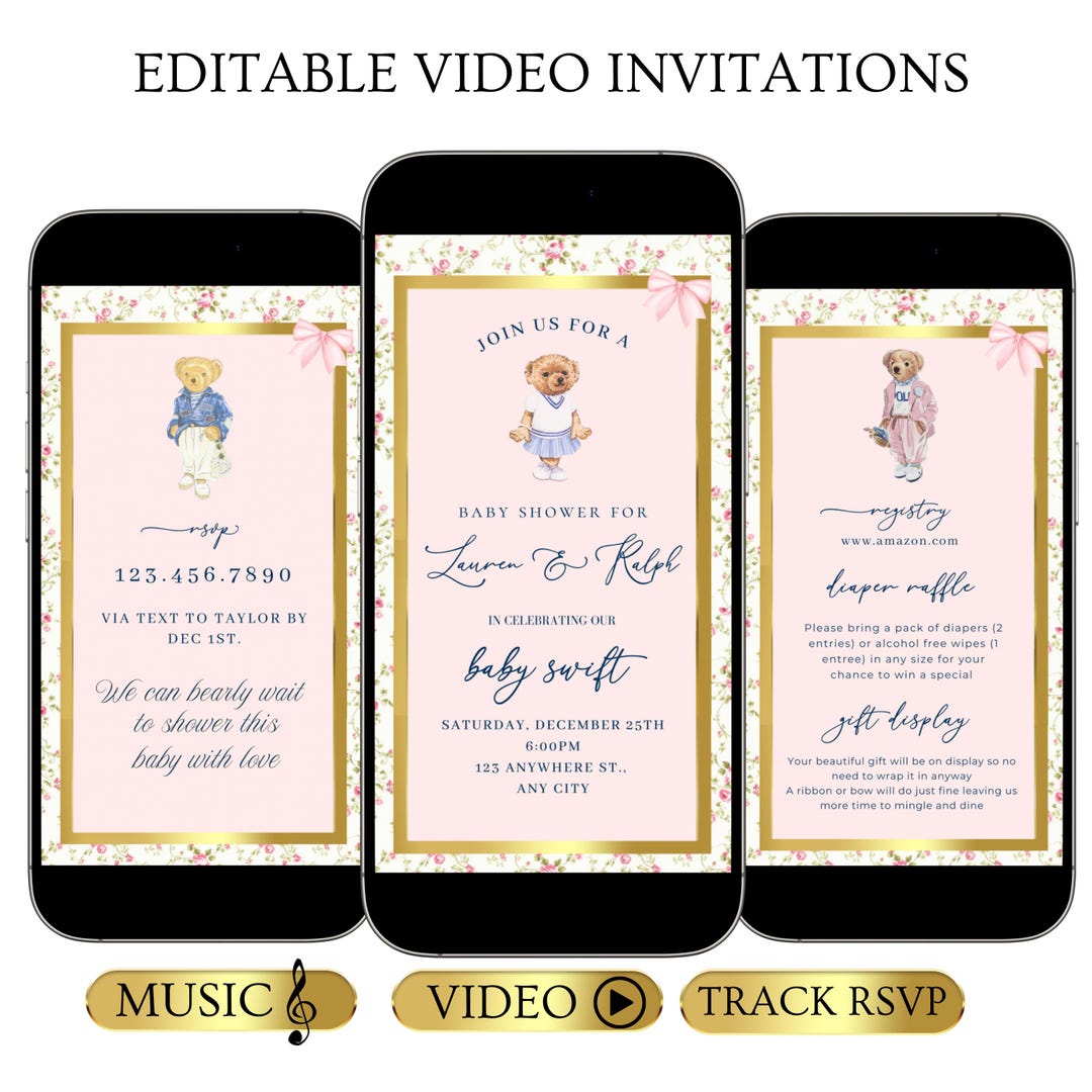 Polo Bear Baby Shower Video Invitation Template | Editable Canva Baby ...