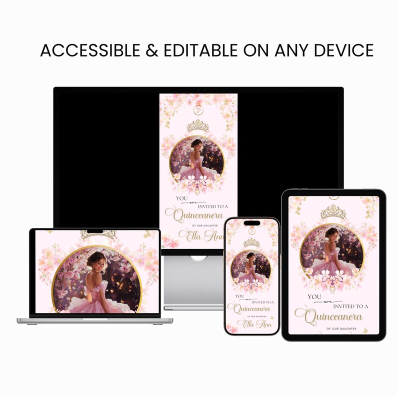 Quinceanera Digital Invitation Sweet 15 Editable Birthday Invite Quinceañera Party Template Clickable RSVP Online Form Instant Download