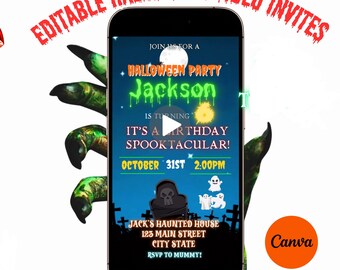Animated Halloween Birthday Video Invitation: Spooky Party Evite (Digital Download)