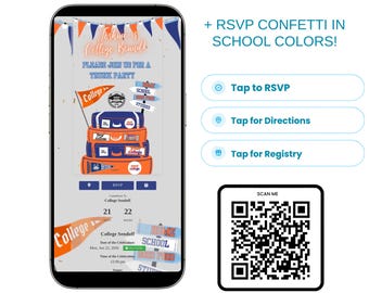College Send Off Evite Matching Customized RSVP Website Interactive Invitation Save the Date Countdown, Google Maps, Gifts, Music, Text